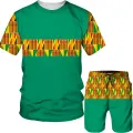 【2023】 3D Print African Dashiki Men's T Shirt Shorts Tracksuits Suit Summer Short Sleeve Men Folk Custom Outfits Plus Size Men Sets. 