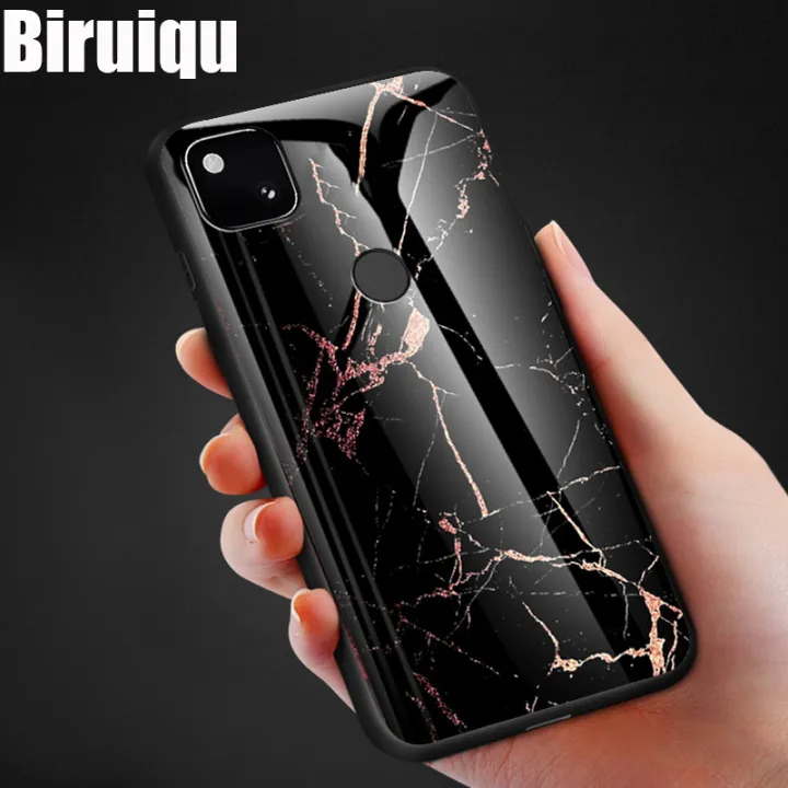 Biruiqu%20For%20Google%20Pixel%204A%20Shockproof%20Fashion%20Marble%20Tempered%20Glass%20Back%20Case%20Cover%20-%20Image%202