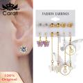 Carat 6 Pairs Drop Earrings Asymmetrical Ladies Fashion Butterfly Faux Pearl Dangle Earrings. 