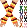 Striped Winter Long Gloves Knit Sleeves Warm Half-Finger Fingerless Arm Cover Brace Men Women Work Solid Wool Soft Gloves. 