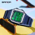【Tech-savvy】 SANDA 6196 Electronic Watch Multi functional Night Glow Waterproof Sports Men's Lightweight Square Classic Student Watch. 