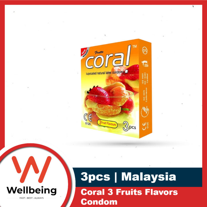 Coral Condom 3 Fruits Flavors Lubricated Natural Latex - Single Pack
