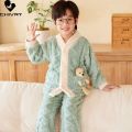 New Autumn Winter Kids Thicken Warm Flannel Pajamas Baby Boys Girls Cartoon Bear V-neck Casual Sleepwear Clothing Sets Pyjamas.