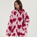 TEDSN Valentine's Day Sherpa Coat Love Heart Print Jacket Hop Thick Parka Lambl Men Women Winter Streetwear Outwear. 