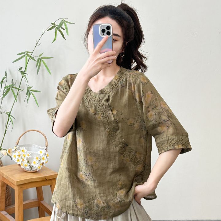 %E3%80%90Recommended%20by%20Chubby%20Girl%E3%80%91New%20Chinese%20Style%20Slimming%20Temperament%20Fashion%20Loose%20Casual%20Summer%20Short%20Sleeve23121Small%20shirt%20top%20-%20Image%204