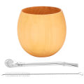 Handmade Wood Coffee Water Cup with Spoon Straw Brush 200ML(Light).