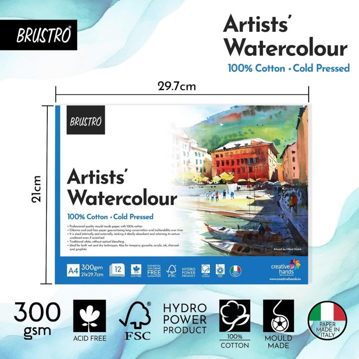 BRUSTRO%20Artist%20100%25%20Cotton%20Watercolour%20Pad%20Cold%20Pressed%20300%20GSM%20A4-12%20Sheets%20-%20Image%205