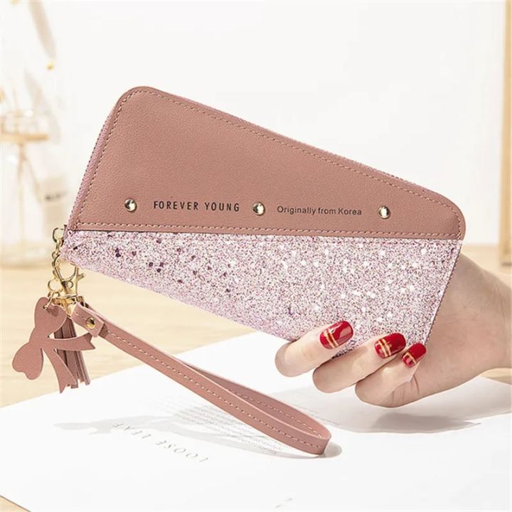 【Wweirdoo】2020 Fashion Patchwork Glitter Women Sequined Long PU Leather Purse Female s Girls Wholeale Ladies wallet