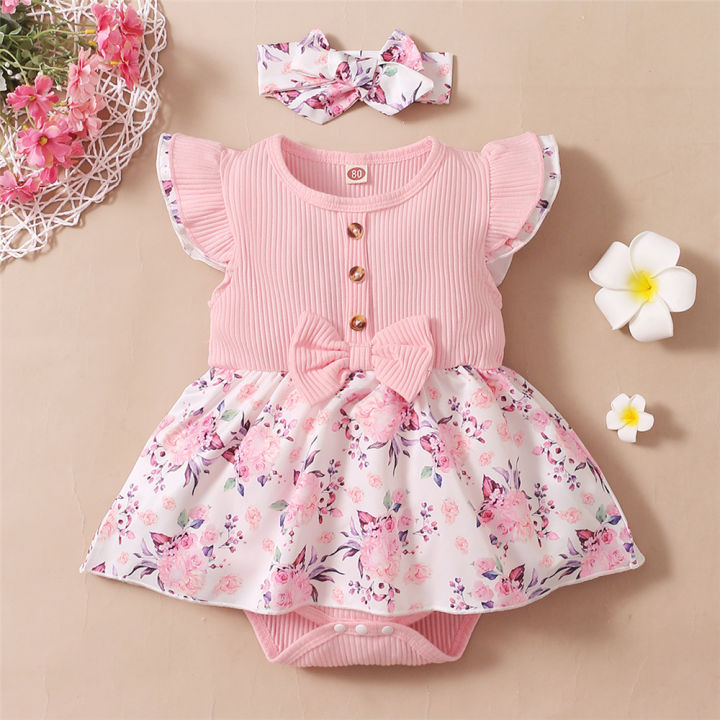 0-18 Months Baby Girl Floral Romper Dress Fly Sleeve Summer