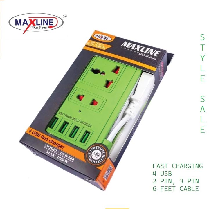 Universal Travel PLUG with Fast Charging Multiplug with 4 USB Port and 5 Pin Socket and 6 Feet Long Cable- Multicolor