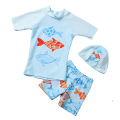 GC 3pcs Kids Split Swimming Suit Cartoon Quick-drying Short Sleeves Swimwear Swimming Trunks With Cap For 3-10 Years Old Kids.