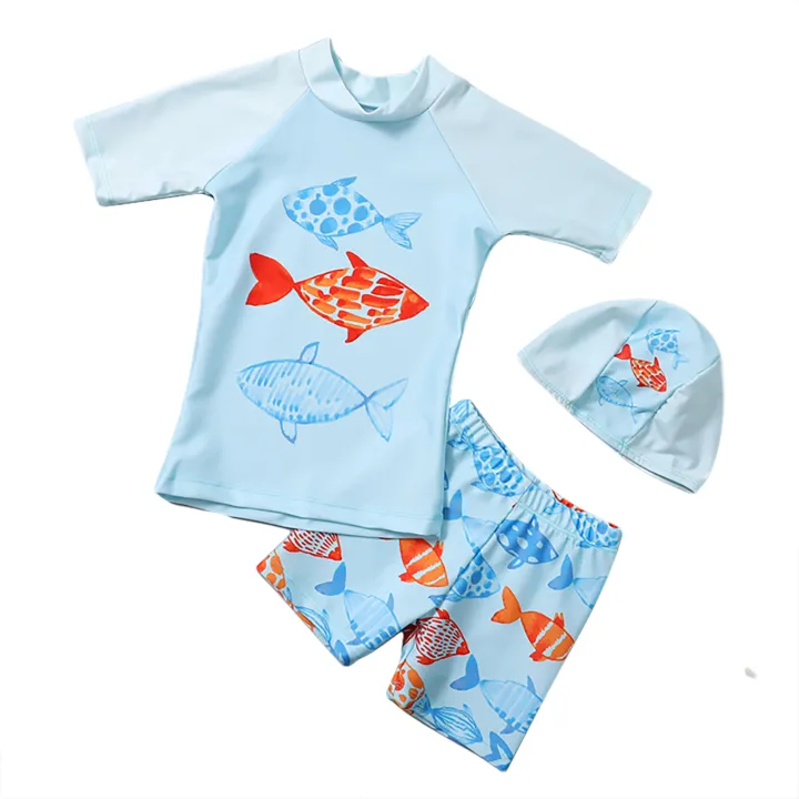 GC%203pcs%20Kids%20Split%20Swimming%20Suit%20Cartoon%20Quick-drying%20Short%20Sleeves%20Swimwear%20Swimming%20Trunks%20With%20Cap%20For%203-10%20Years%20Old%20Kids%20-%20Image%202