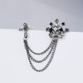 Crystal Stoned Crown Brooch For Men Suit Fashion Accessories (1PS).