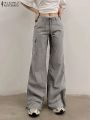ZANZEA Fashion Cargo Pants Women Streetwear Wide Leg Jogger Pant 2022 Autumn Korean Style Drawstring Pockets Long Trousers Femme.