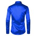 Royal Blue Silk Satin Shirt Men 2023 Luxury Brand New Slim Fit Mens Dress Shirts Wedding Party Casual Male Casual Shirt Chemise. 