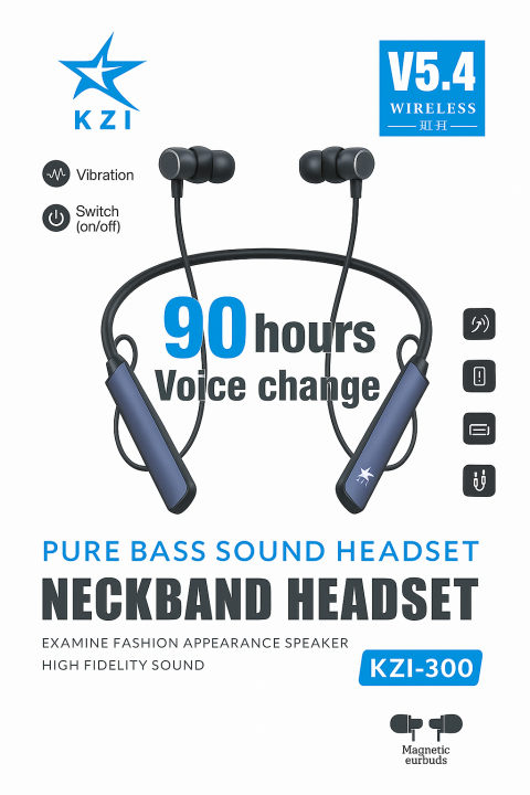 KZI K-300 Neckband Bluetooth Headset BT5.4 Sports Headset Magnetic on/off -  Vibration - Voice Changer--Long Battery- Bluetooth neckband - best neckband  | Daraz.com.bd