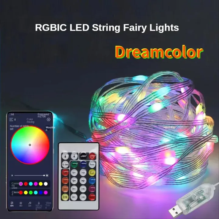 USB 5V WS2812B Bluetooth LED String Fairy Lights Dreamcolor RGBIC ...