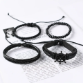 Fashionable Trendy 4 Pcs/ Set Multilayer Leather Bracelet for Men Simple Stylish - Vintage Wooden Leather Rope 4 Pcs/set Adjustable Bracelet for Men New Collection/ Couple Bracelet for Boys. 