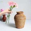 Hand Woven Rattan Flower Basket Vase Boho Flower Holder Plant Flower Vase. 