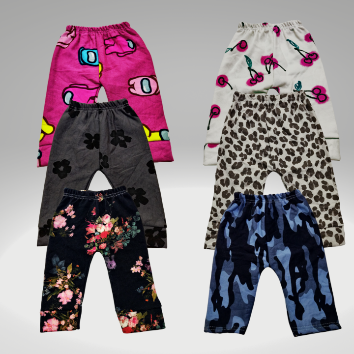 Kids All-over Printed Brass Fabric Leggings 5 Pis Combo Pack