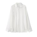 White Water Sun-Proof Chiffon Shirt for Women Spring and Summer New Western Style Youthful-Looking All-Match White Long-Sleeved Shirt for Women. 