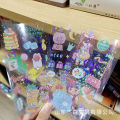 Yeda 4-in Flash Laser Transparent Handbook Cute Cartoon Girl Pattern DIY Memo Decoration Sticker.