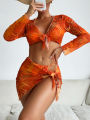 Mingyi 2024 New European and American Fashion Multicolor Print Amazon Bikini Bikini Four-Piece Swimsuit.