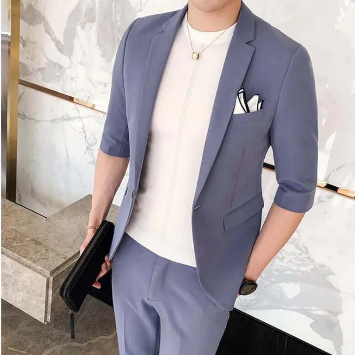 (Jackt+Pant)2021%20Men%20Suits%20Half%20Sleeve%20Spring%20Summer%20Slim%20British%20Short%20Sleeve%20Blazer%20Coat%20Trend%20Male%20Designer%20Tuxedo%202%20Pcs%20Set%20-%20Image%207