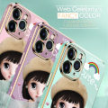 Hontinga for OnePlus 8T Back Cover + Free Lanyard Luxury 6D Plating Cute Satchel Girl Side Pattern Case Soft Silicone Square Mobile Cover.