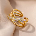 Fashion Gold Color Stainless Steel Rings For Women Chain Hollow Out Crystal Zircon Finger Ring Jewelry 2023 Gift anillos mujer.