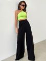 Mnealways18 Elegant Yellow Formal Trousers Women High Waisted Wide Leg Pants Female Office Work Spring Long Pants Solid Pockets.