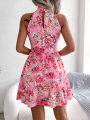 Summer Women Floral Print Short Dress, Bandage Holiday Beach Sundress Casual Halter Short Dresses,Summer Clothes Women 2024 Shapewear. 