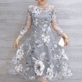 Floral Print Party Dress Summer Wedding Cocktail Prom Gown Elegant Women's Dresses Long Sleeve Mesh Midi Dress Female Vestidos. 