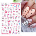 Easter Bunny Nail Stickers Cute Cartoon Rabbit Animal Heart Flower Lucky Words 3D Slider Valentine Manicure Accessories.