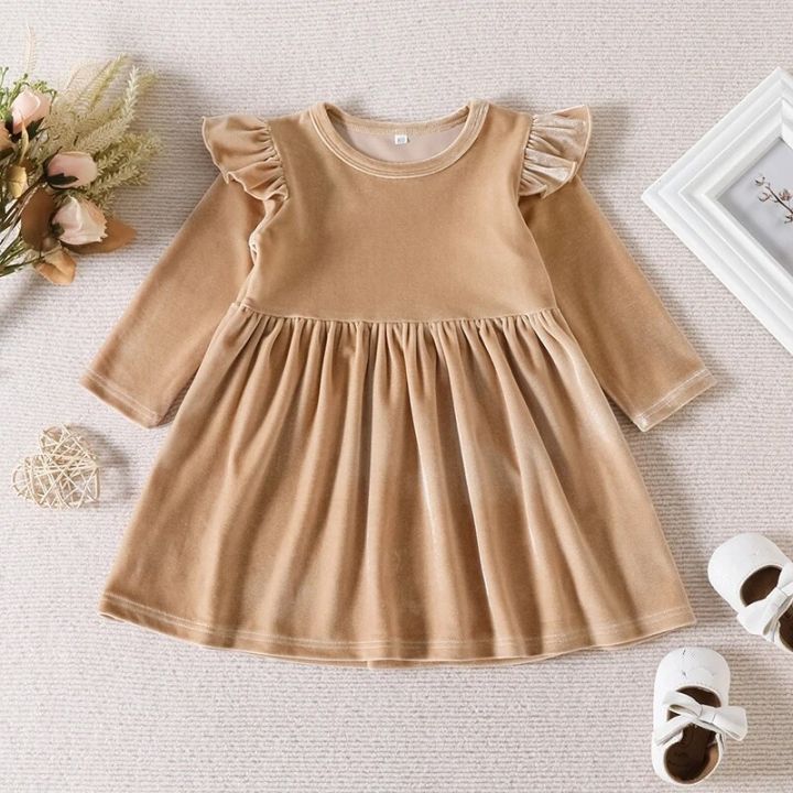 Autumn%20Solid%20Color%20Single-sided%20Velvet%20Dress%20for%20Baby%20Girls,%20Soft%20and%20Versatile%20Children's%20Wear,%20Suitable%20for%20Party%20-%20Image%204