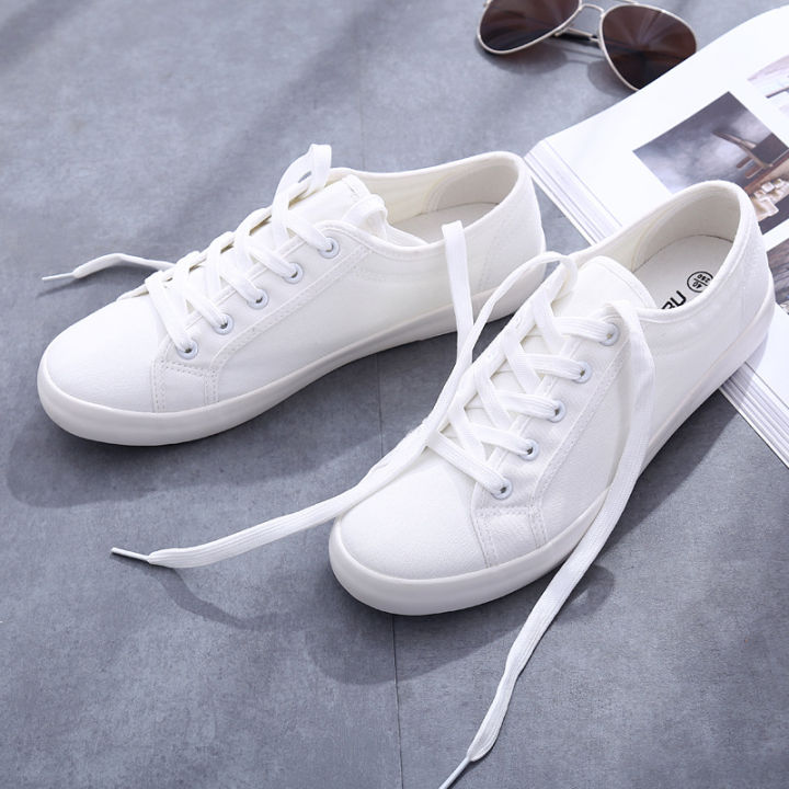 Unisex White Canvas Shoes Casual Summer Vulcanized Shoes Lace-up Students  Cloth Shoe Women's Flats Sneakers Women Board Shoes House Foocus