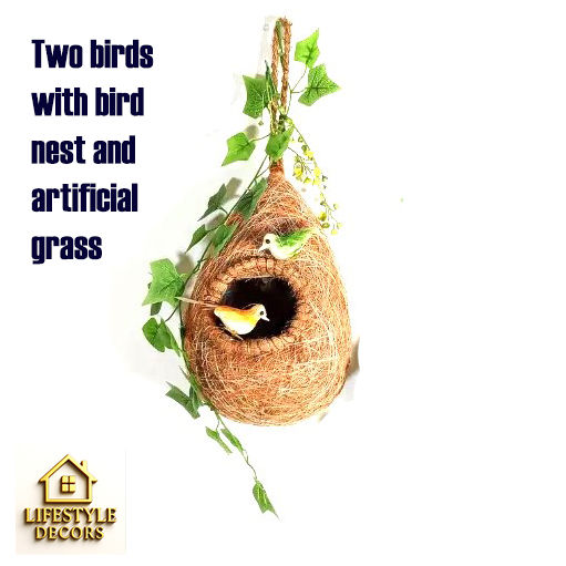 Decorative Hanging Bird Nest with Birds & Plant – Babui Pakhir Basha (14'' & 12'')