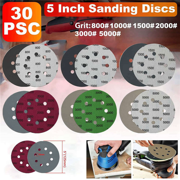 120Pcs%205-Inch%20Sanding%20Disc%20Sets,%20Hook&Loop%205-Inch%208-Hole%20Combination%20(800/1000/1500/2000/3000/5000)%20Sandpaper%20-%20Image%202
