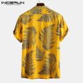 INCERUN Men Short Sleeve Lapel Printed Shirt Tropical Leaf Pattern Floral Shirt Casual Summer Hawaiian Holiday Camisa Tops S-5XL. 