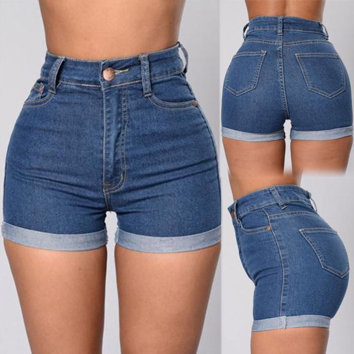 2022 Dark Blue Jean Shorts For Women Casual Hip Lift High Waist Denim Shorts Mujer Short Jeans Female