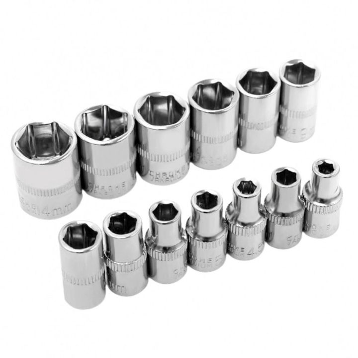 1Pcs New For Ratchet Torque Wrench Hex Short Socket Hand Tool 1/4" 6.35mm Head Metric Key Sleeve Double End 4-14mm Drive Socket