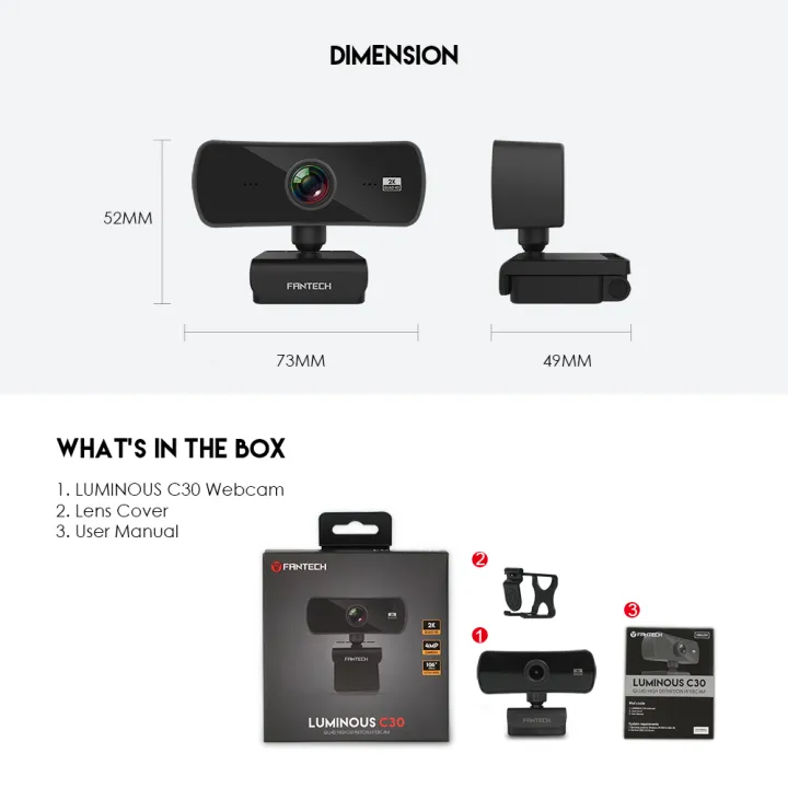 FANTECH%20LUMINOUS%20C30%20Full%20HD%20Web%20Camera%20Wide%20Angle%20106%C2%B0%20With%20Microphone%202560%20Resolution%20For%20PC%20Computer%20Laptop%20Desktop%20Camera%20Built-In%20Mic%20for%20Meeting%20Online%20Teaching%20Vlogging%20Live%20Broadcast%20Video%20Calling%20Conference%20Work%20-%20Image%205
