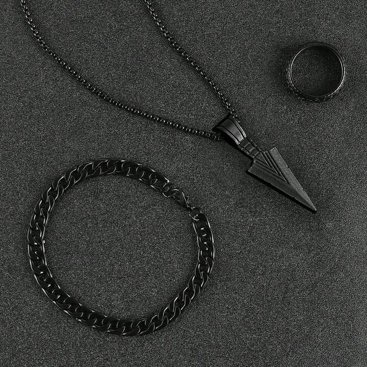 Ultimate%20Men's%20Silver-Tone%20Warrior%20Jewelry%20Set%20with%20Arrowhead%20Pendant,%20Chain%20Bracelet%20&%20Ring%20Set%20-%20Image%203