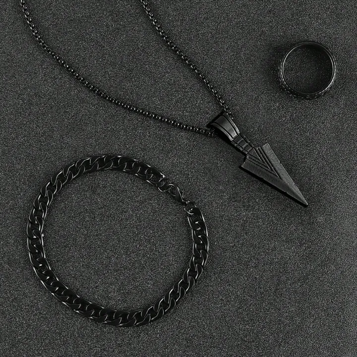 Ultimate%20Men's%20Silver-Tone%20Warrior%20Jewelry%20Set%20with%20Arrowhead%20Pendant,%20Chain%20Bracelet%20&%20Ring%20Set%20-%20Image%203