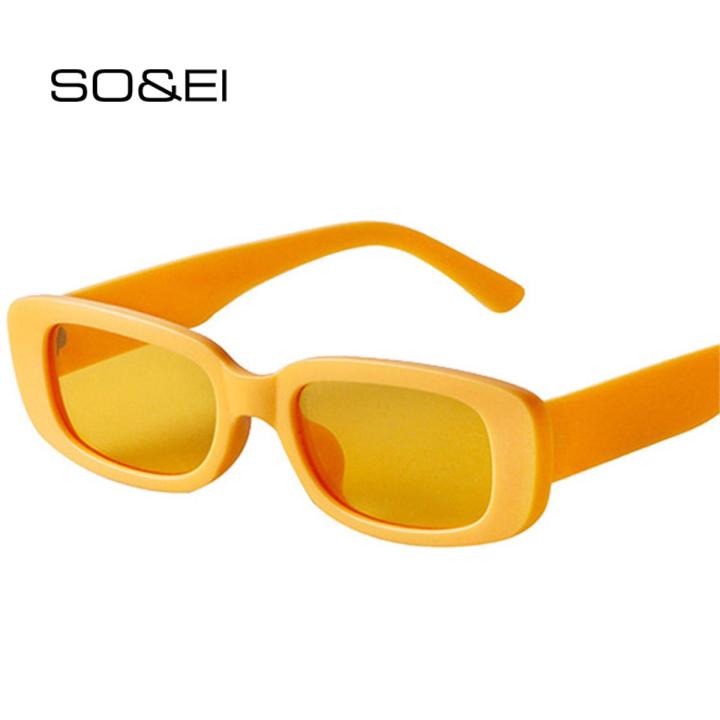 SO EI Fashion Small Rectangle Colorful Women Sunglasses Retro Candy Color Shades UV400 Men Square Yellow Purple Sun Glasses