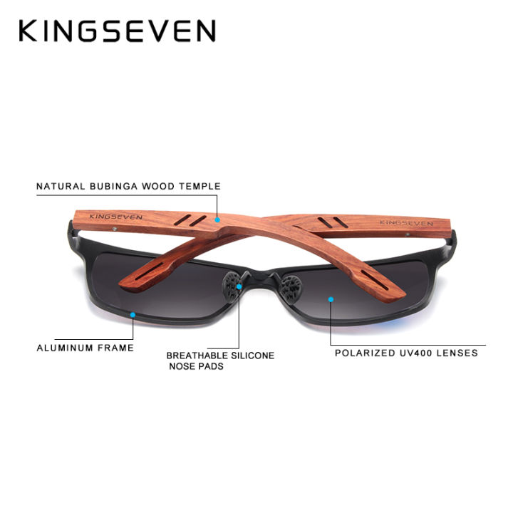 KINGSEVEN%20Handmade%20Women%20Sunglasses%20Men%20Polarized%20Natural%20Bubinga%20Wooden%20Outdoor%20Travel%20UV400Aluminum%20Fashion%20Sun%20Glasses%20Square%20-%20Image%203