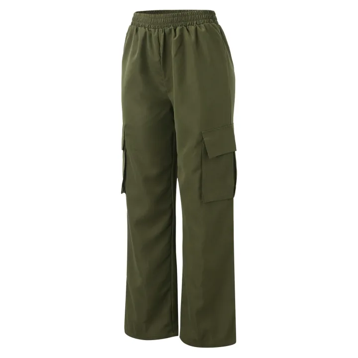 Women%20Cargo%20Trousers%20Korean%20Streetwear%20Women's%20Solid%20Color%20Cargo%20Pants%20with%20Elastic%20Waist%20Wide%20Leg%20Casual%20Joggers%20Sweatpants%20-%20Image%204