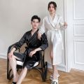 Couple Nightgown Women's Spring Autumn and Winter Ice Silk Bathrobe Middle Robe Men's Hotel Style Large Size Loose Home Wear. 