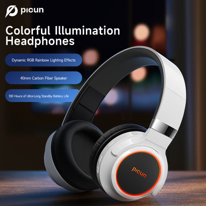 0 hours playback RGB light and dental headphones with Picun B2 wireless blue microphone 13 hours foldable headphones