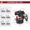 EVUMO C5 Professional Ball Head 38mm Big Ball Head 360° Panoramic Full CNC Low Profile Arca Swiss Plate Tripod Head for Camera.